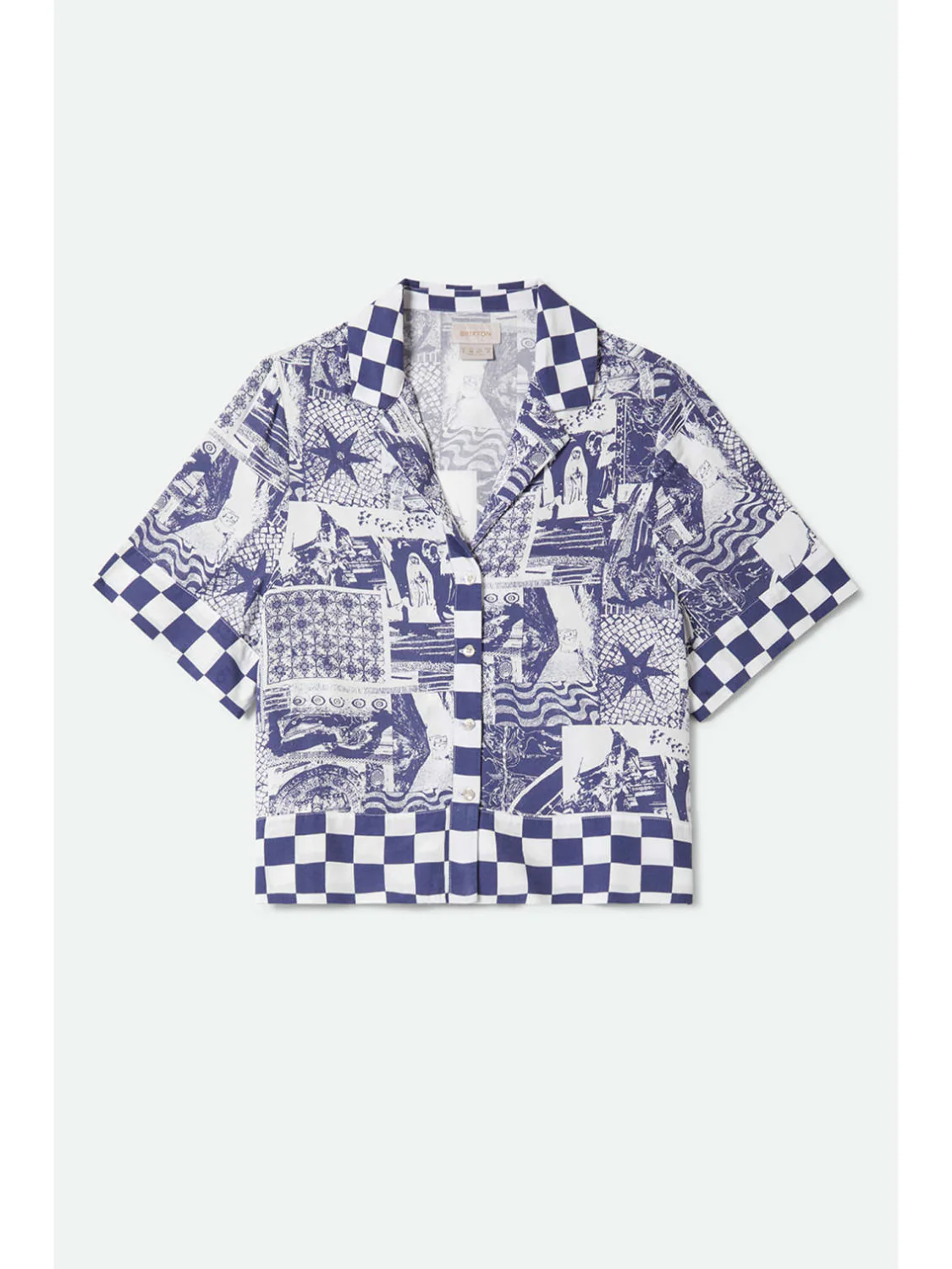 BRIXTON O MAR BUTTON DOWN SHORT SLEEVE SHIRT NAVY/WHITE COLLAGE 