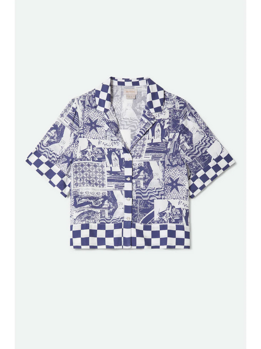 BRIXTON O MAR BUTTON DOWN SHORT SLEEVE SHIRT NAVY/WHITE COLLAGE 