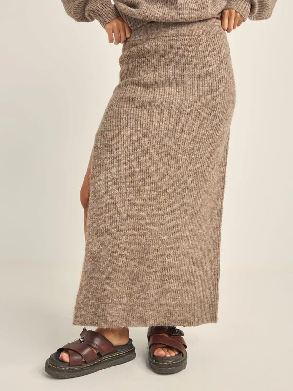 RHYTHM QUINN KNIT MIDI SKIRT OATMEAL