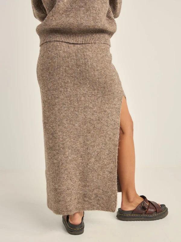 RHYTHM QUINN KNIT MIDI SKIRT OATMEAL