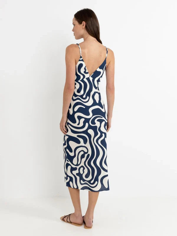 RHYTHM WAVERLY BIAS CUT MIDI DRESS INK