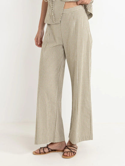 RHYTHM LOLA CHECK WIDE LEG PANT OLIVE
