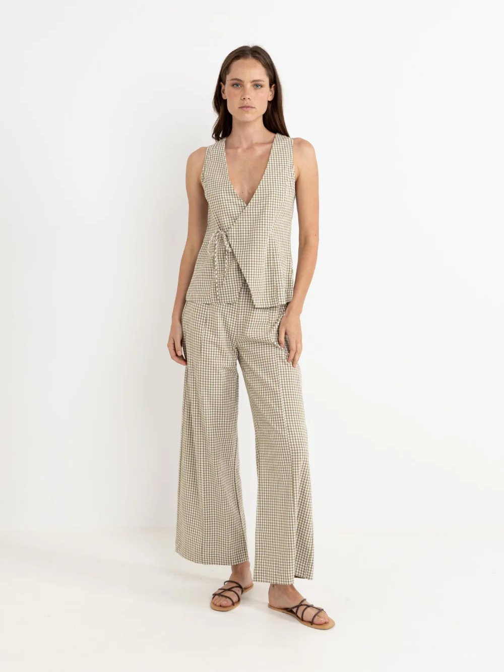 RHYTHM LOLA CHECK WIDE LEG PANT OLIVE