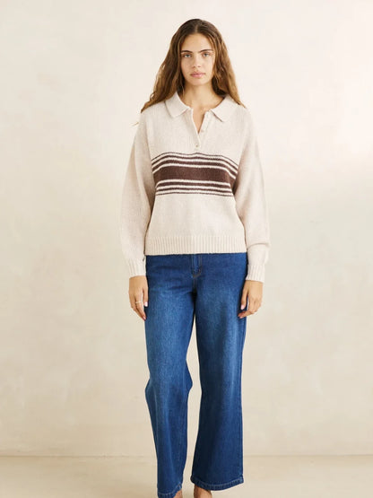 woman wearing STRATA KNIT COLLARED SWEATER