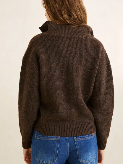 womens rhythm quincy zip brown quarter zip sweater