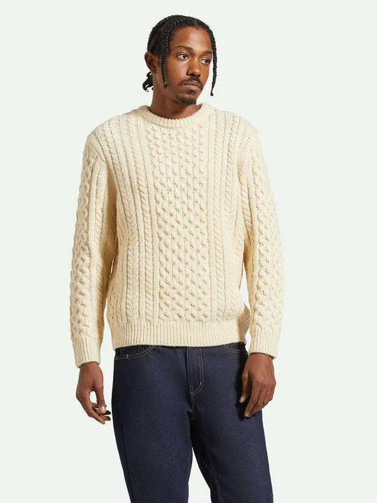 BRIXTON CLASSIC FISHERMAN SWEATER OATMEAL 