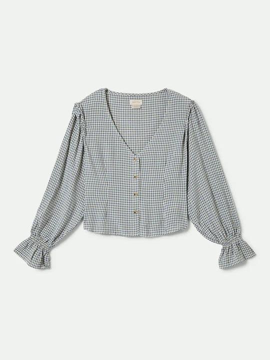 BRIXTON MEADOW BLOUSE AZURE BLUE GINGHAM