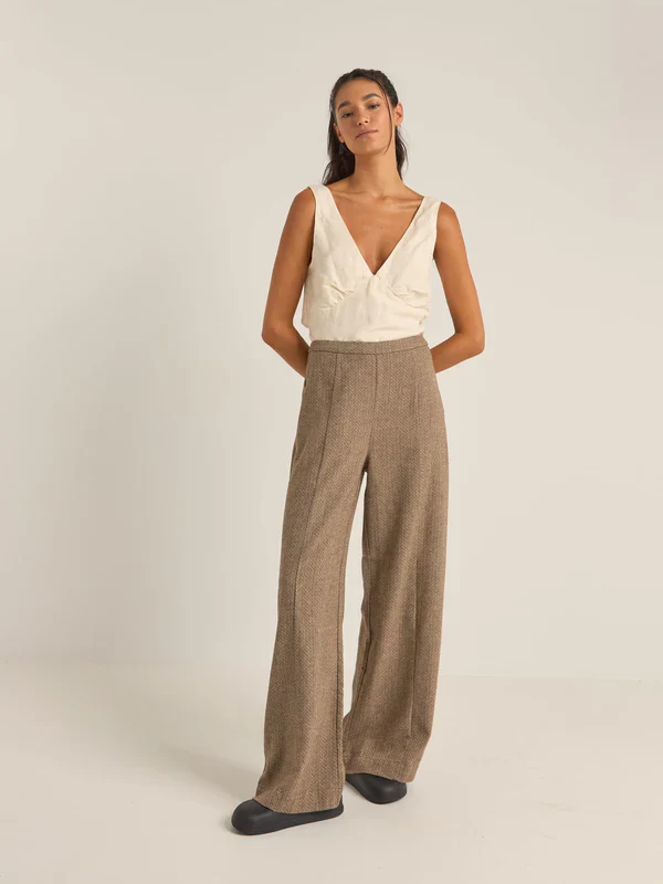 RHYTHM WHITEHAVEN WIDE LEG PANT CHOCOLATE 