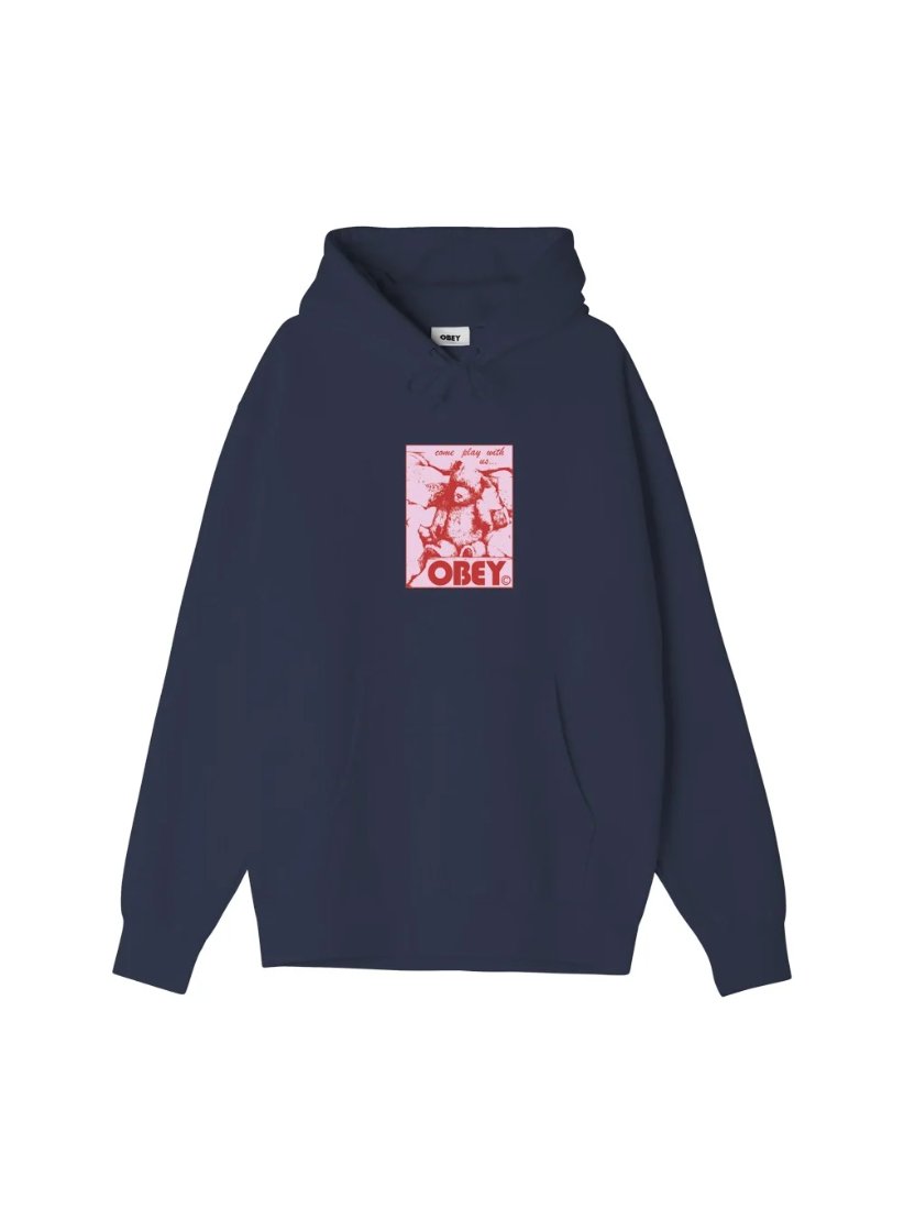 OBEY COME PLAY WITH US BOX FIT PULLOVER HOOD ACADEMY NAVY