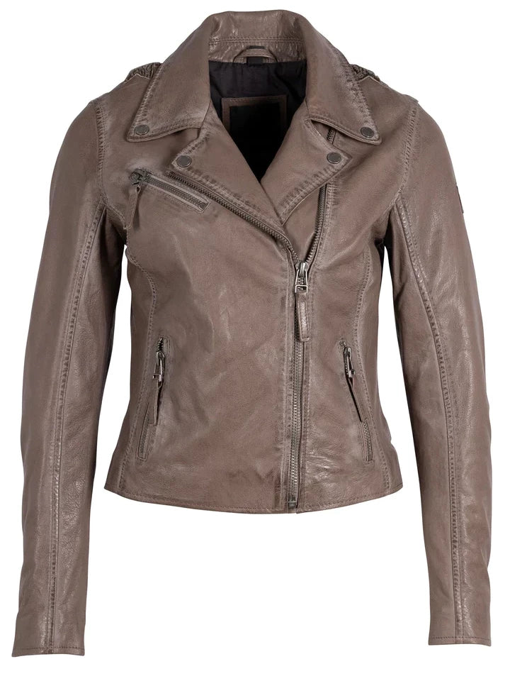 MAURITIUS CHRISTY STAR DETAIL LEATHER JACKET COZY TAUPE