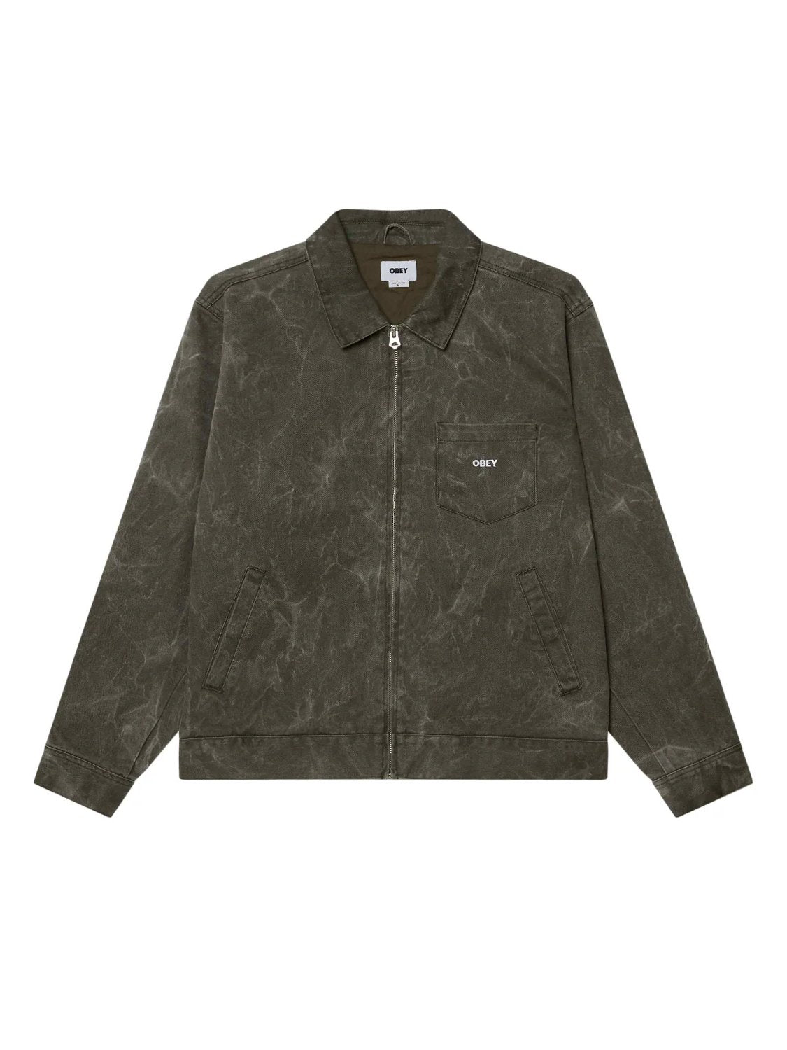 OBEY WORKMAN ZIP JACKET BLACK OLIVE WRINKLE WASH 