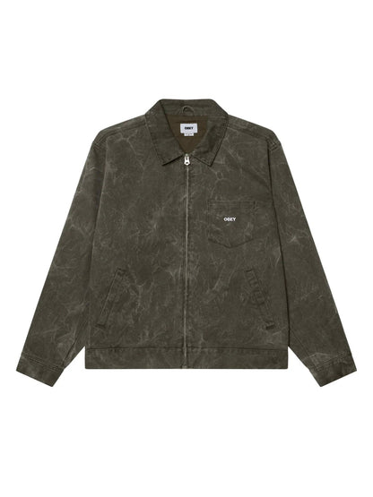 OBEY WORKMAN ZIP JACKET BLACK OLIVE WRINKLE WASH 