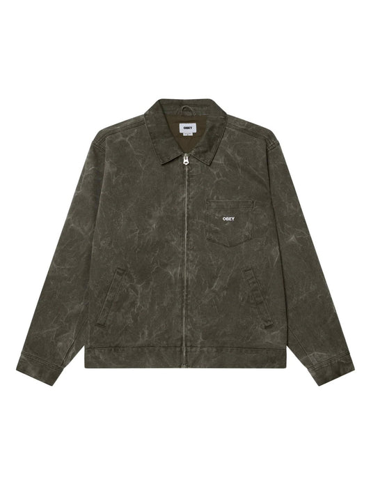 OBEY WORKMAN ZIP JACKET BLACK OLIVE WRINKLE WASH 