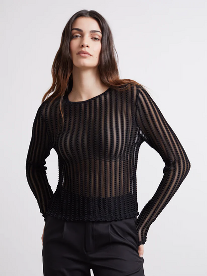 24COLOURS VERTICAL STRIPE SHEER L/S BLACK