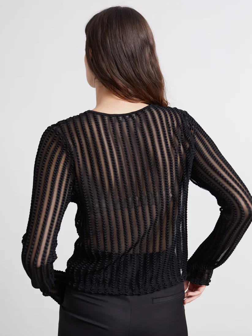 24COLOURS VERTICAL STRIPE SHEER L/S BLACK