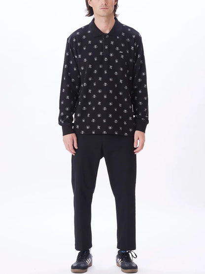 OBEY PEST JAQUARD LONG SLEEVE POLO BLACK MULTI 