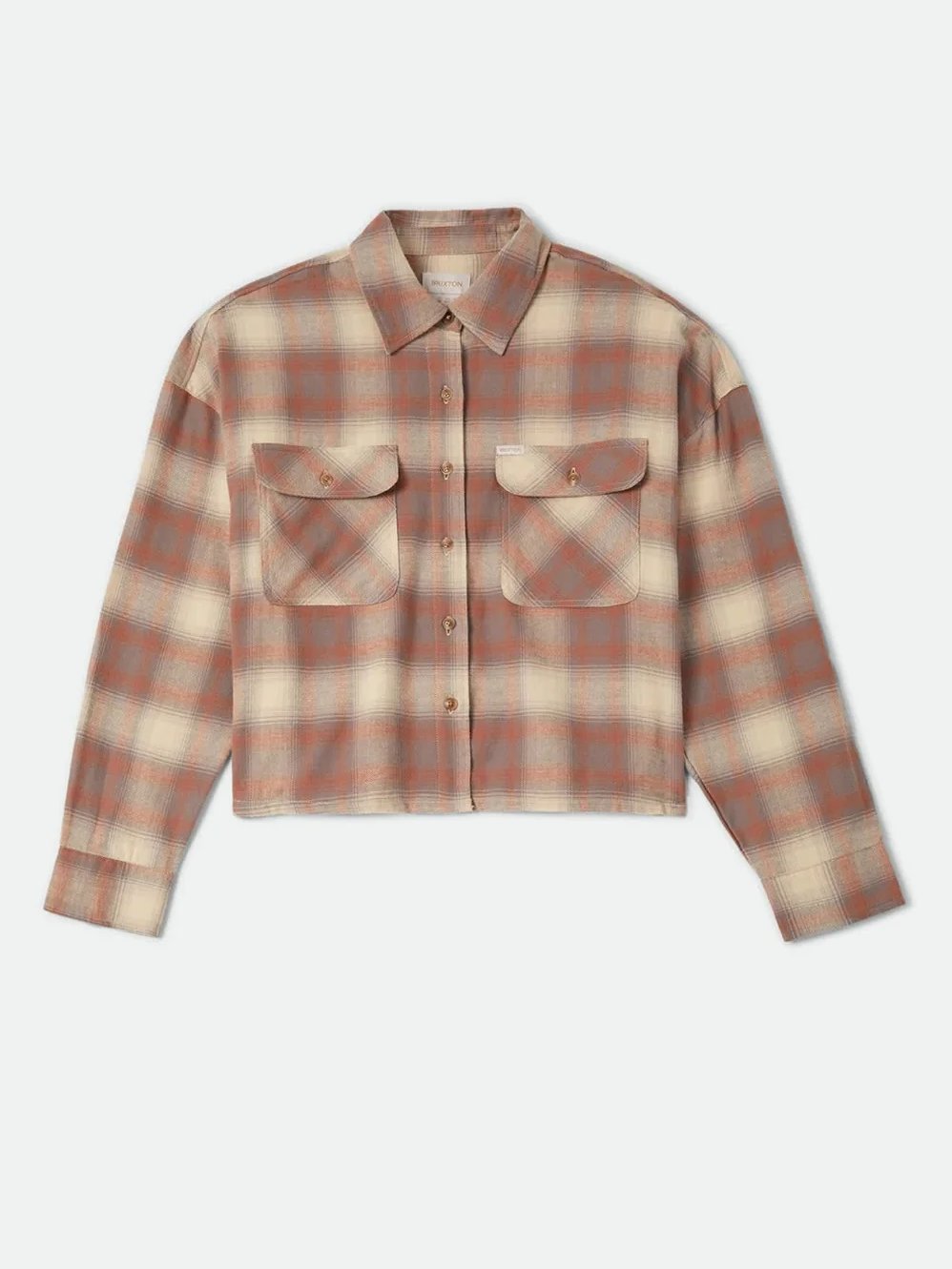 BRIXTON BOWERY CROP OVERSHIRT SOFT TAN WINDOW PLAID 