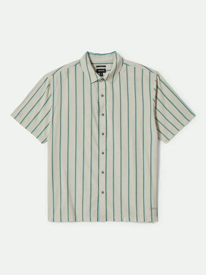 BRIXTON CRU STRIPE S/S WOVEN BEIGE/PINE NEEDLE/AQUATIC GREEN