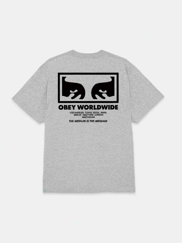 OBEY THE MEDIUM IS THE MESSAGE T-SHIRT HEATHER GREY