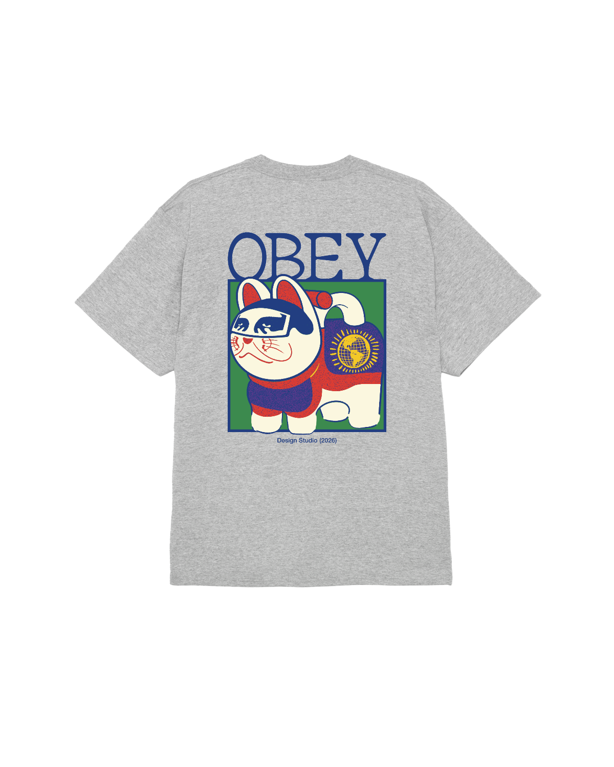 OBEY LUCKY CAT CLASSIC T-SHIRT HEATHER GREY 
