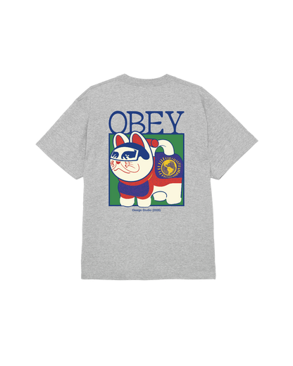OBEY LUCKY CAT CLASSIC T-SHIRT HEATHER GREY 