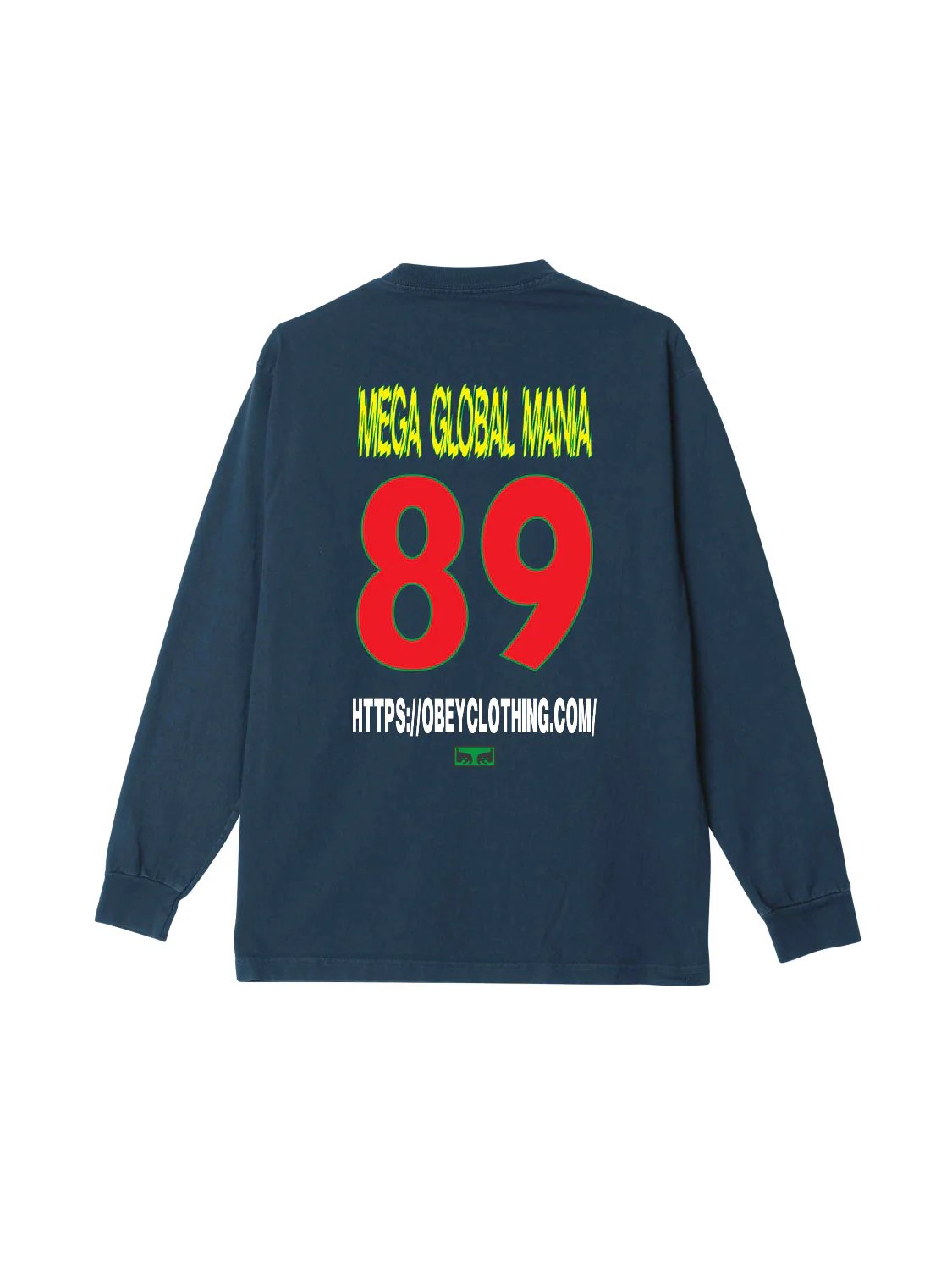 OBEY MEGA GLOBAL MANIA LONG SLEEVE T-SHIRT PIGMENT DARK DENIM 