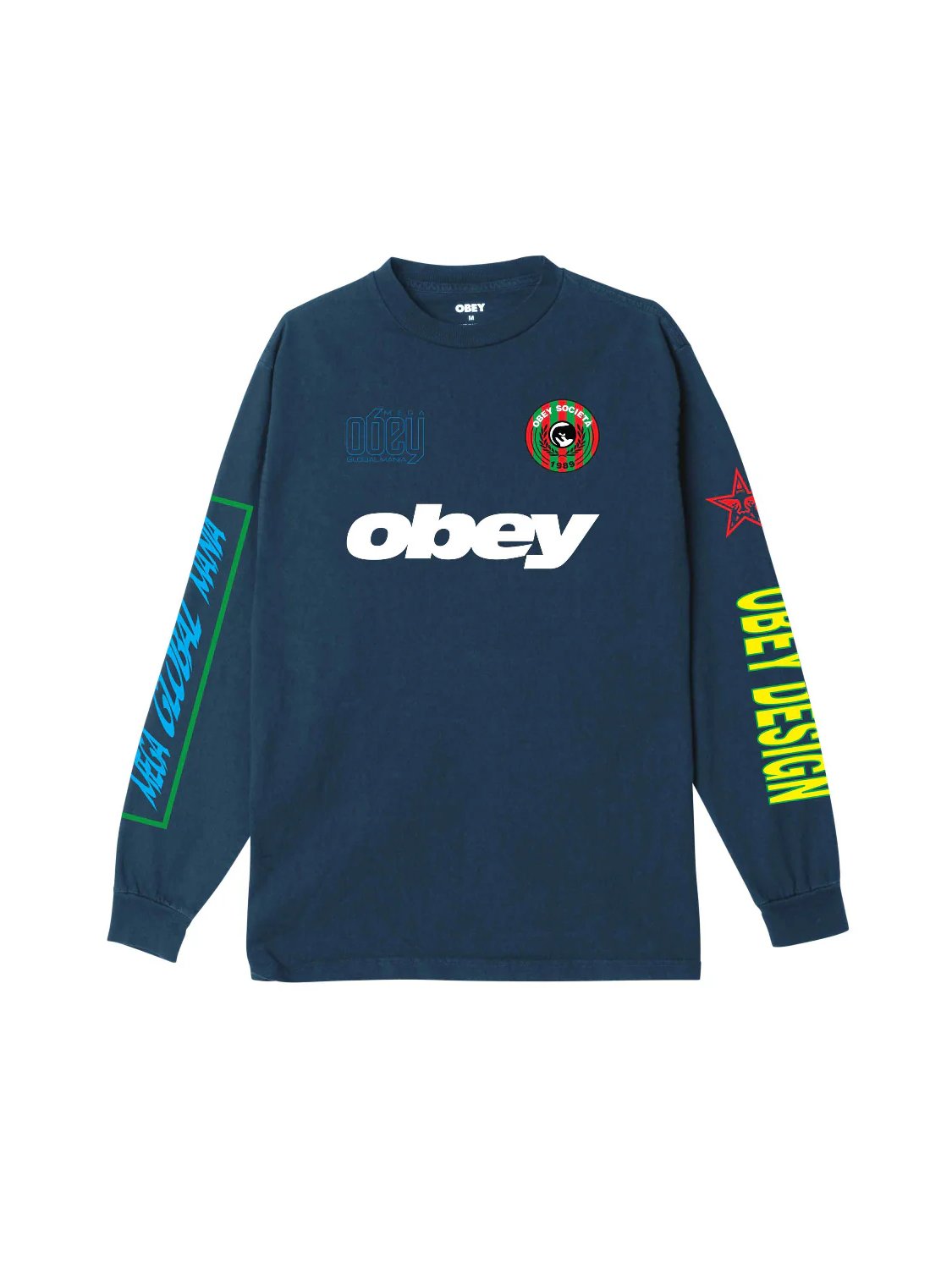 OBEY MEGA GLOBAL MANIA LONG SLEEVE T-SHIRT PIGMENT DARK DENIM 