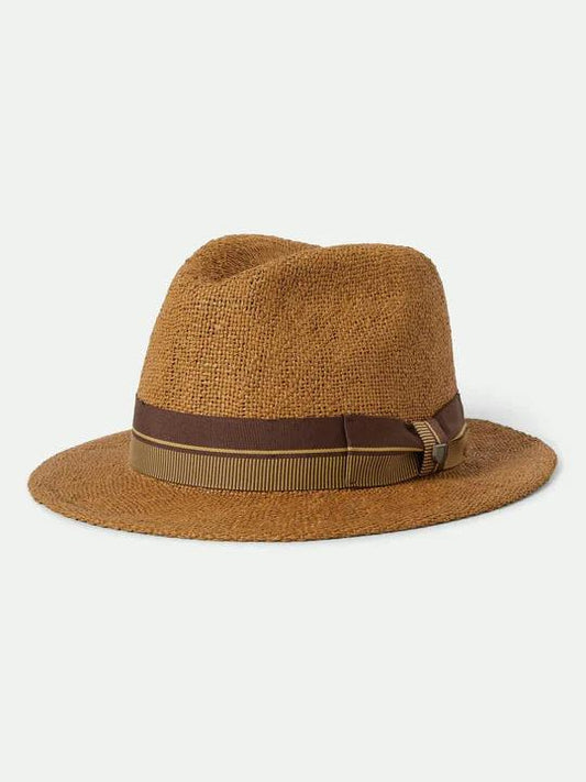 BRIXTON ROMA STRAW FEDORA COFFEE