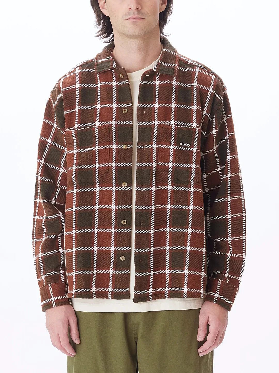OBEY BIGWIG PLAID WOVEN SHIRT SEPIA MULTI FRONT