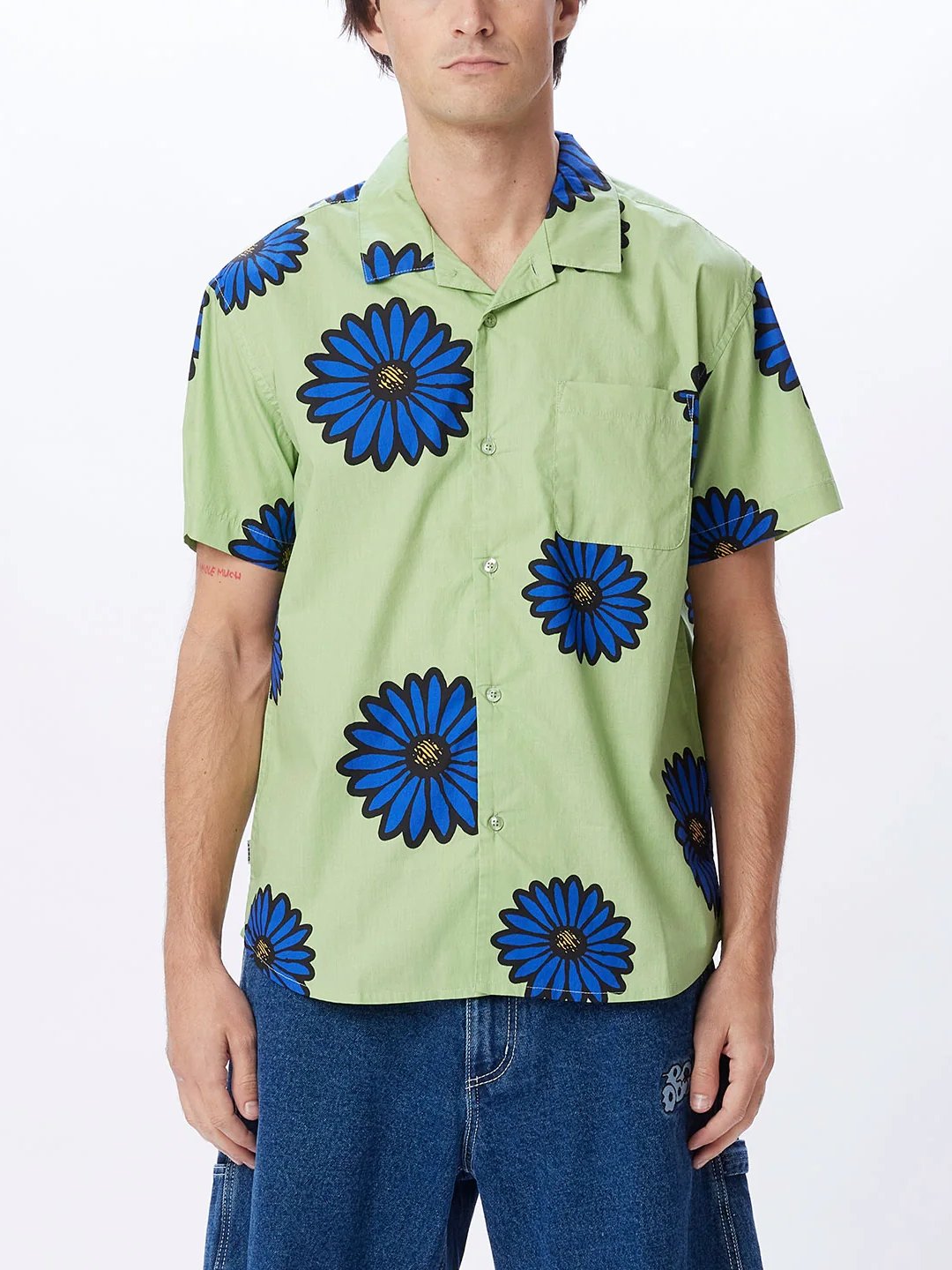 OBEY DAISY BLOSSOMS SHORT SLEEVE WOVEN GREEN MULTI