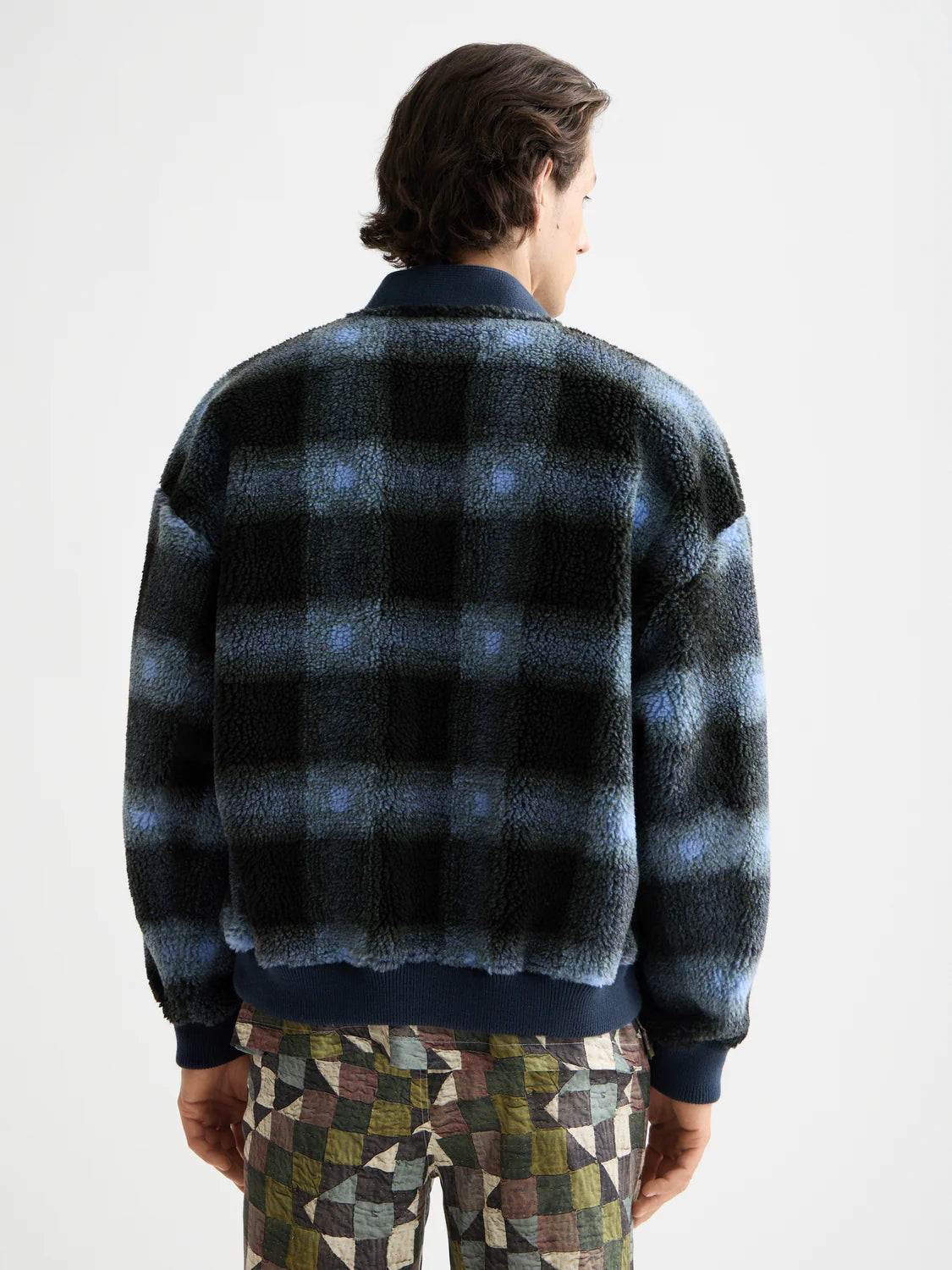 S&S POLAR FLEECE CARDIGAN THYME/ BLUE BONNET SHADOW CHECK 