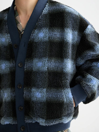 S&S POLAR FLEECE CARDIGAN THYME/ BLUE BONNET SHADOW CHECK 