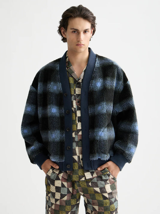 S&S POLAR FLEECE CARDIGAN THYME/ BLUE BONNET SHADOW CHECK 