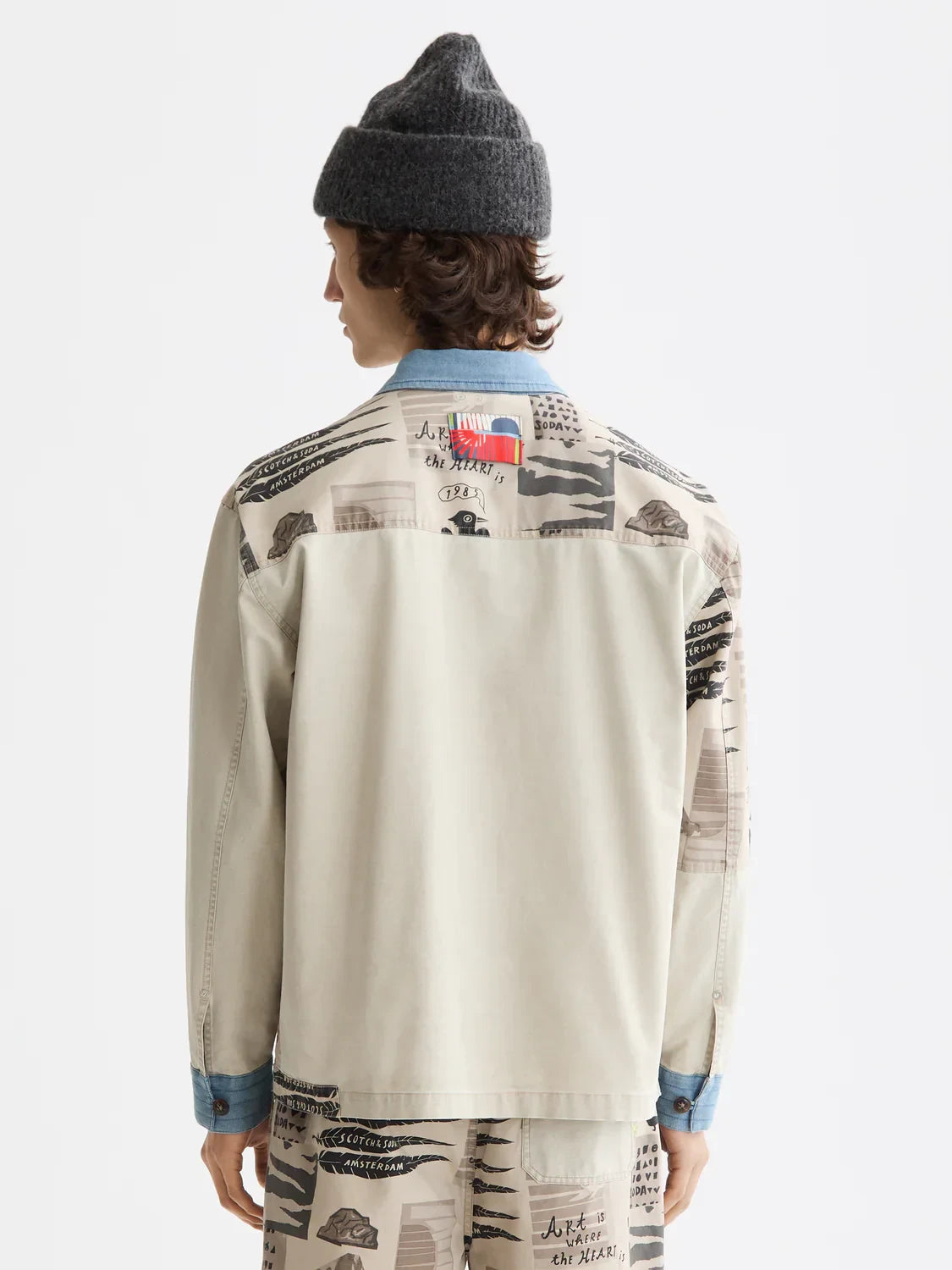 S&S PRINTED & WASHED COLOR BLOCK JACKET ART DEPT COLLAGE WHITE 