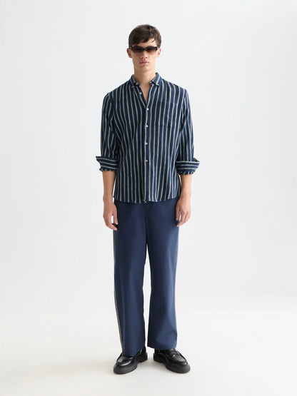 S&S STRIPED CRINKLE STRUCTURE REGULAR FIT SHIRT GARDEN GREEN STRIPE 