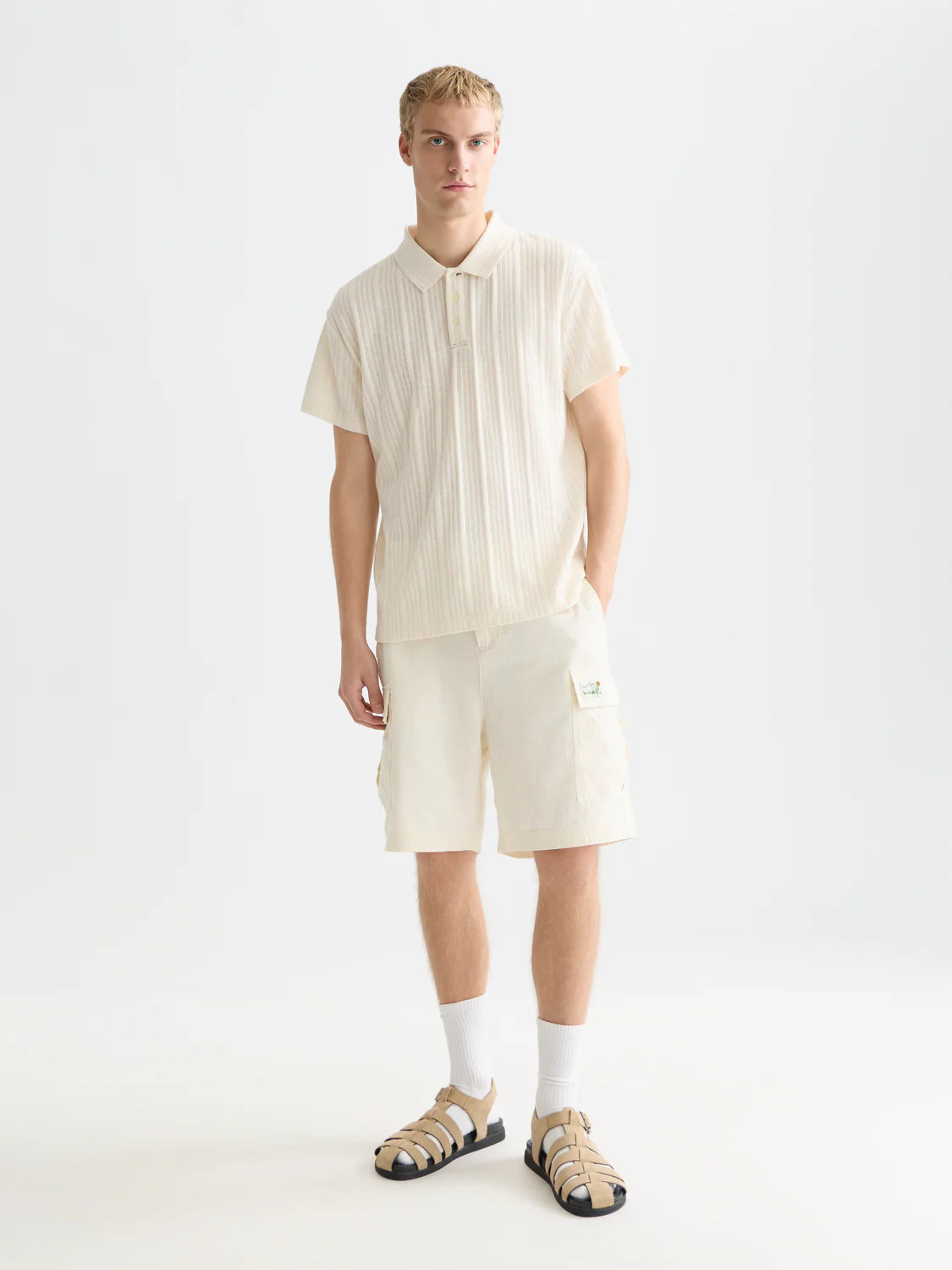 S&S STRUCTURED RIBBED RELAXED FIT POLO EGGNOG 