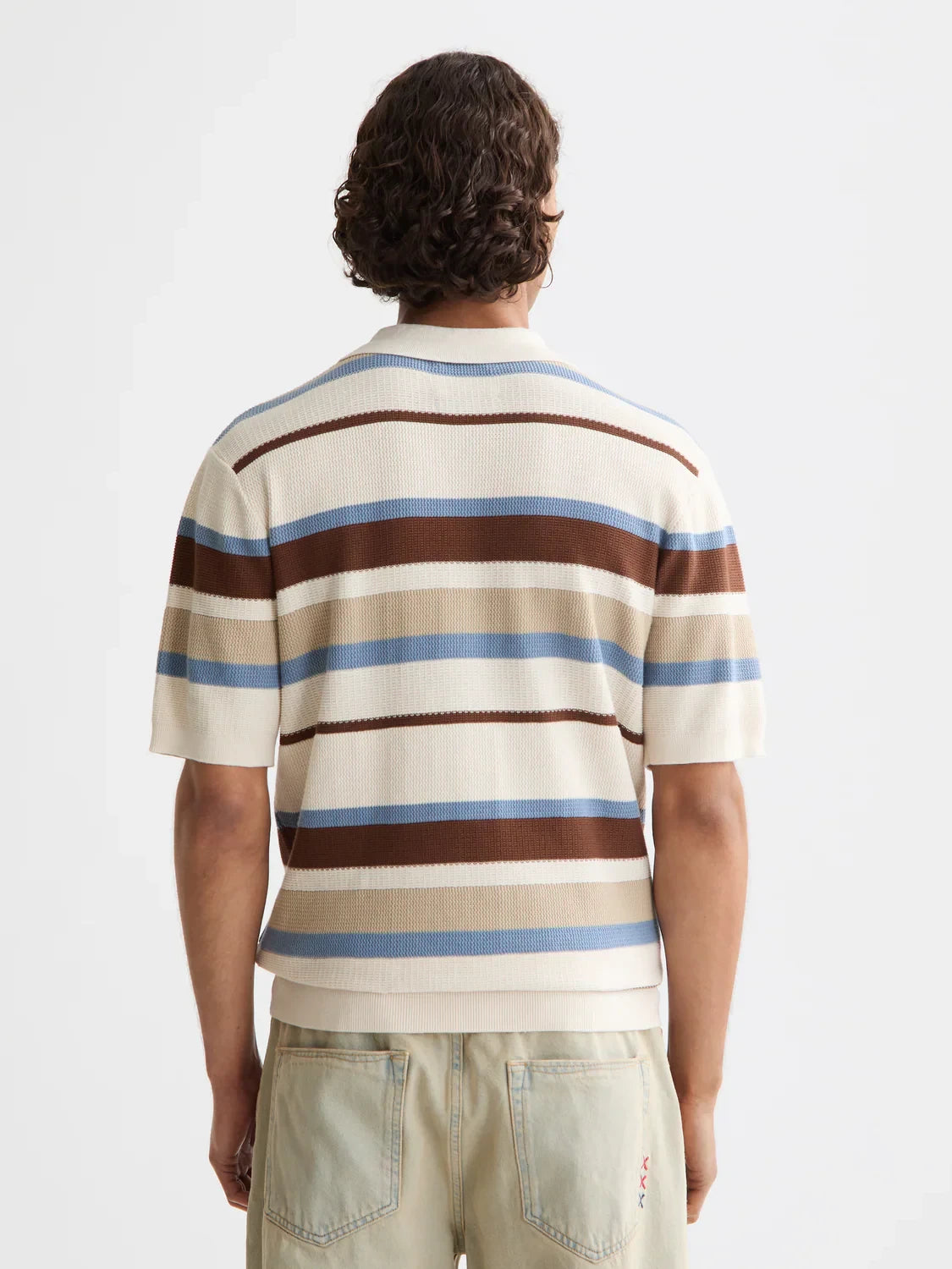 S&S REGULAR FIT KNIT STRIPED POLO PLAZA TAUPE 