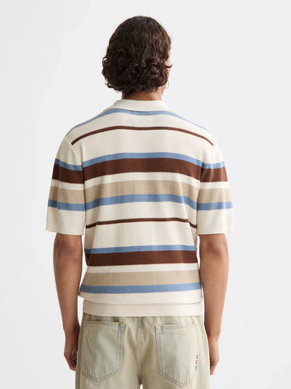 S&S REGULAR FIT KNIT STRIPED POLO PLAZA TAUPE 