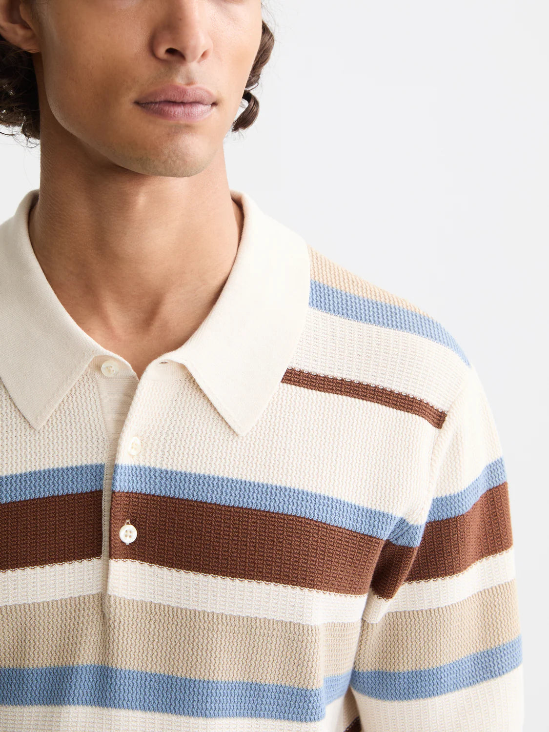 S&S REGULAR FIT KNIT STRIPED POLO PLAZA TAUPE 