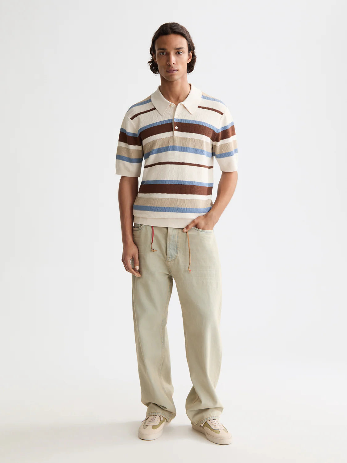 S&S REGULAR FIT KNIT STRIPED POLO PLAZA TAUPE 