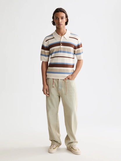 S&S REGULAR FIT KNIT STRIPED POLO PLAZA TAUPE 