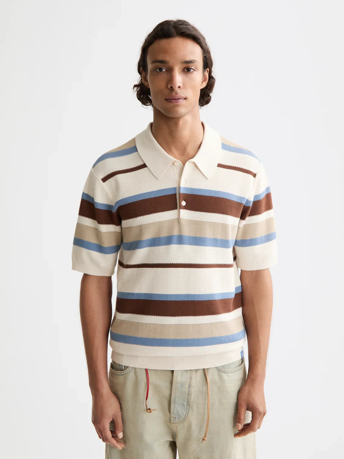 S&S REGULAR FIT KNIT STRIPED POLO PLAZA TAUPE 