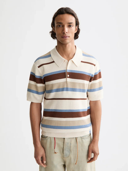 S&S REGULAR FIT KNIT STRIPED POLO PLAZA TAUPE 