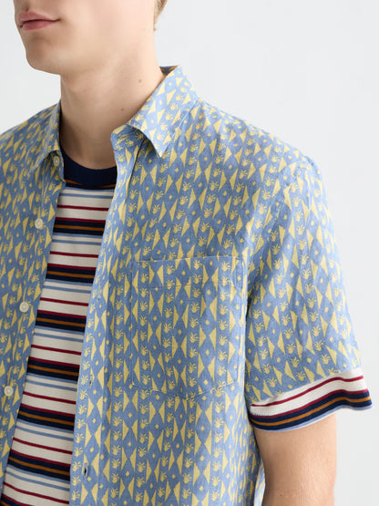 PRINTED LINEN REGULAR FIT SHIRT
