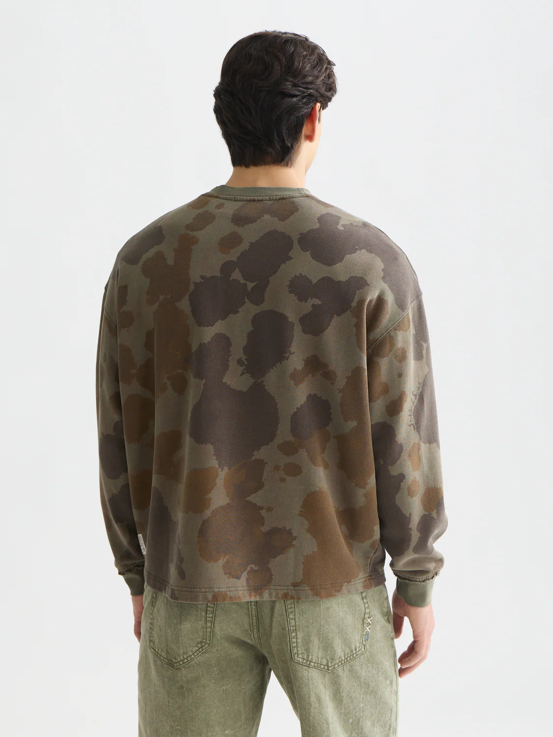 S&S PRINTED OVERDYED LOOSE SWEATSHIRT ANIMAL OLIVE 