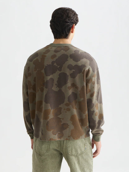 S&S PRINTED OVERDYED LOOSE SWEATSHIRT ANIMAL OLIVE 