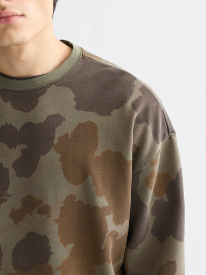 S&S PRINTED OVERDYED LOOSE SWEATSHIRT ANIMAL OLIVE 