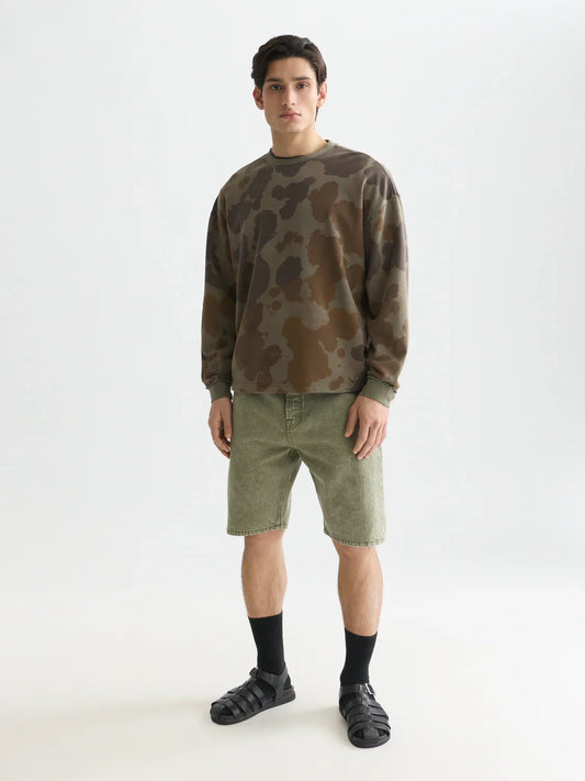 S&S PRINTED OVERDYED LOOSE SWEATSHIRT ANIMAL OLIVE 