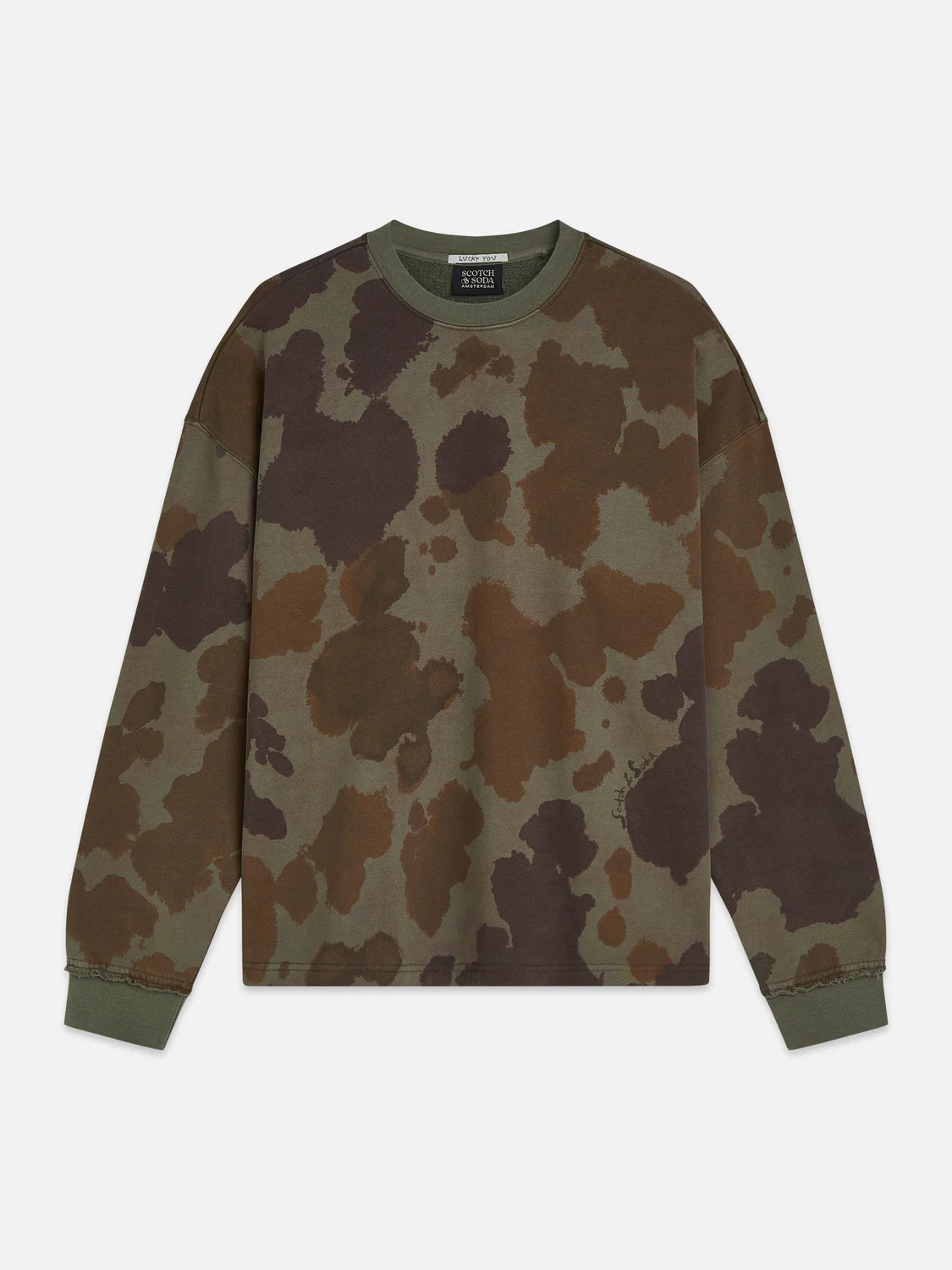 S&S PRINTED OVERDYED LOOSE SWEATSHIRT ANIMAL OLIVE 