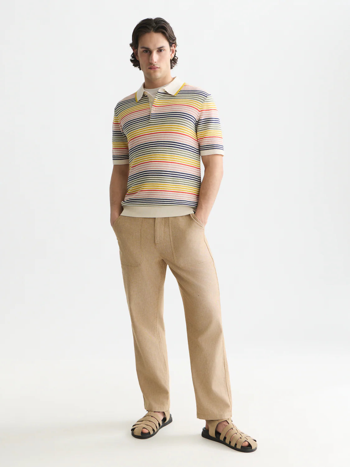 S&S STRIPED STRUCTURED KNITTED REGULAR-FIT POLO MULTI 